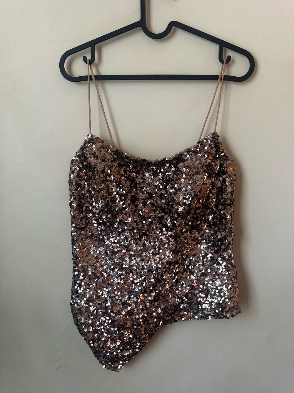 Cache Bronze Sequin Asymmetric Cami Tank Silk Sequin Size Small
